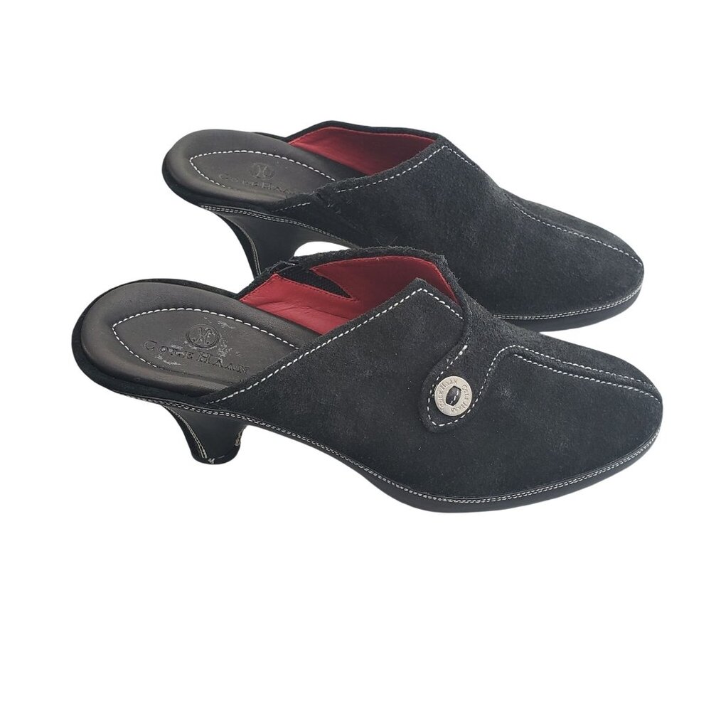 Cole Haan Black Suede Kitten Heel Mules 6.5AA Womens Made In Brazil